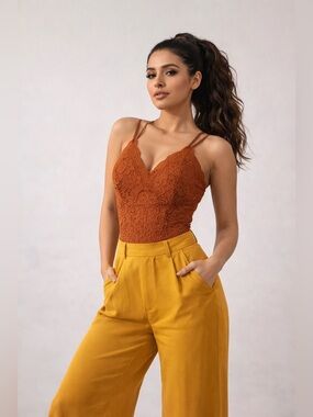 Rue21 Lace Bodysuit — Terracotta — Size S — Crisscross Back — Elegant